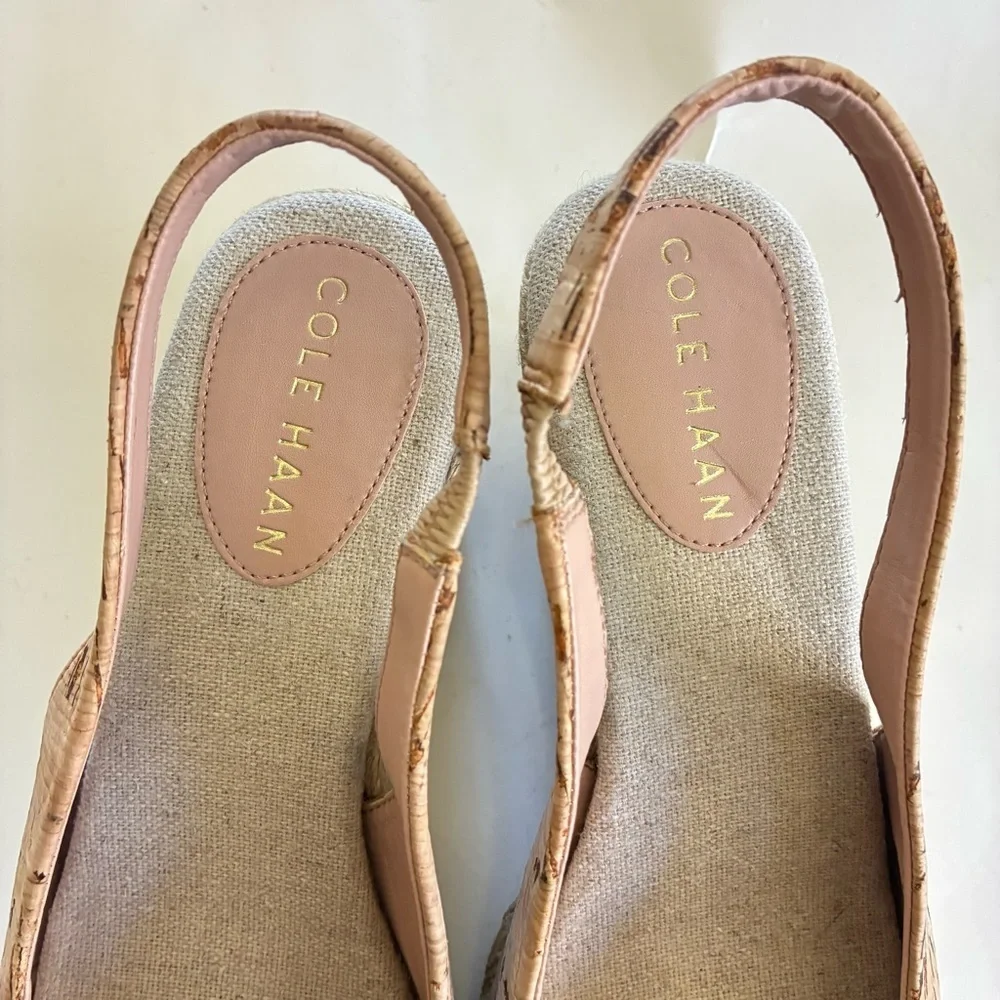 Cole Haan Women's Cloudfeel Natural Linen Espadrille Wedge Slingback Size 9